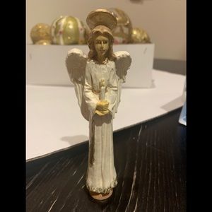 Vintage angel holding candle figurine resin blonde